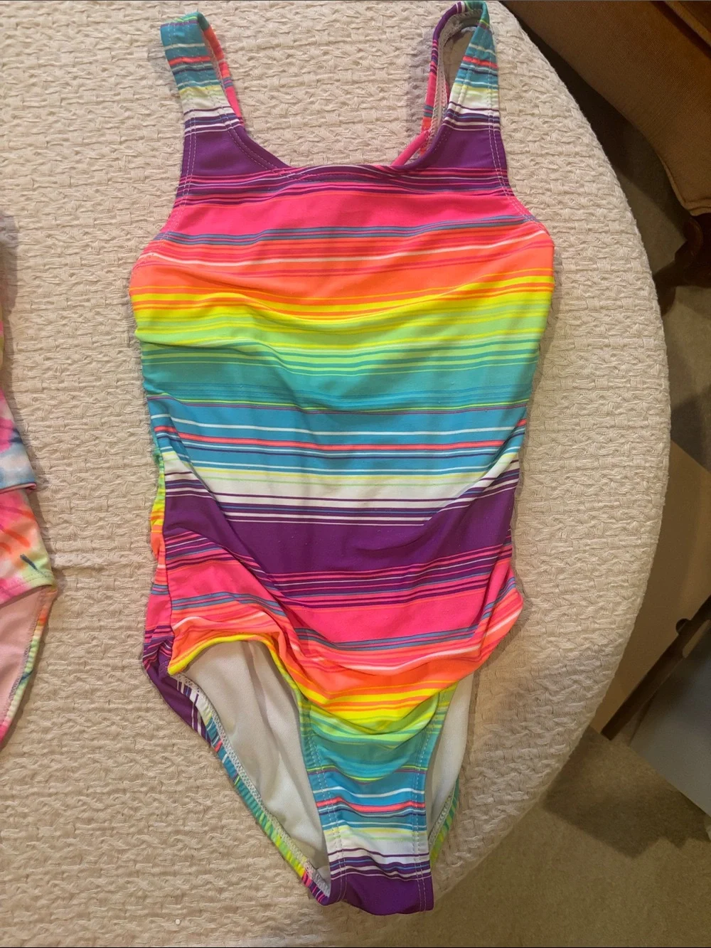 Set of 3 Girls' Patterned One-Piece Swimsuits size 7-8